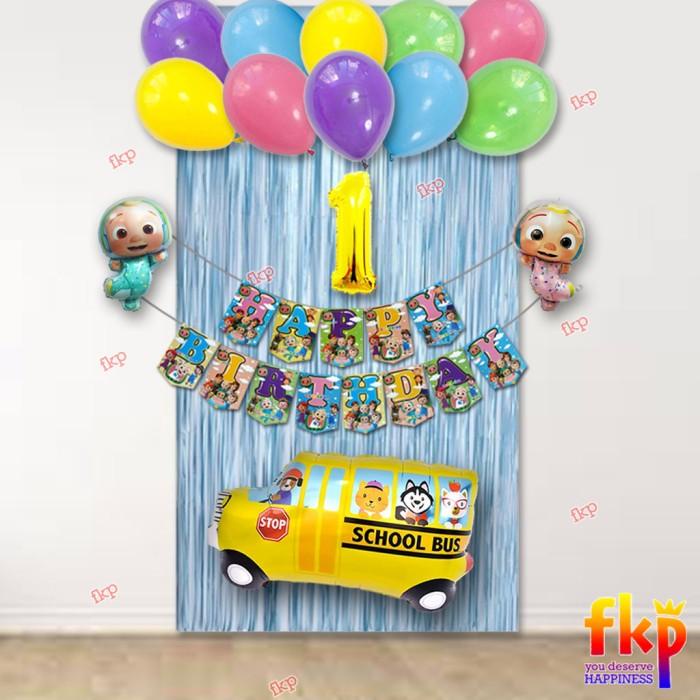 Backdrop Paket Simpel Dekorasi Ulang Tahun Anak Cocomelon Balon Set Dekor