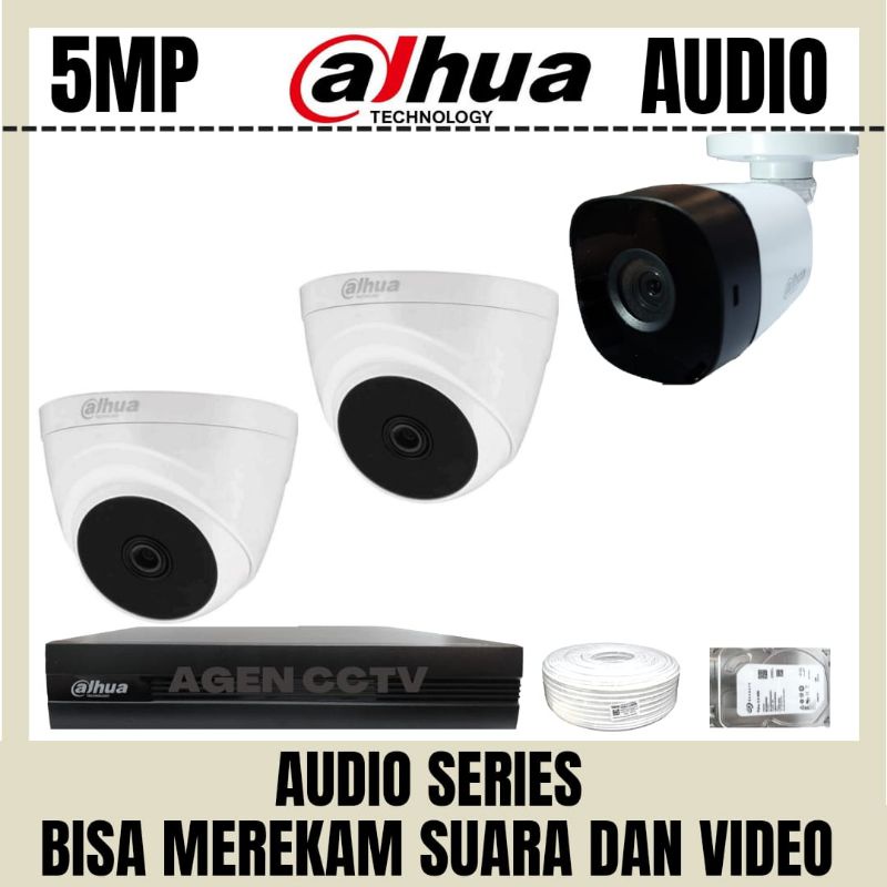 PAKET CCTV DAHUA 5MP 4 CHANNEL 3 KAMERA AUDIO BISA MEREKAM SUARA DAN VIDEO