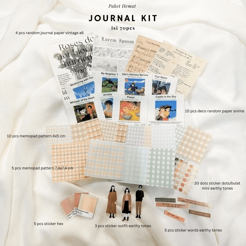 Jual Journal KIT ISI 70 PCS | JURNAL KIT | KERTAS JURNAL | DEKORASI ...