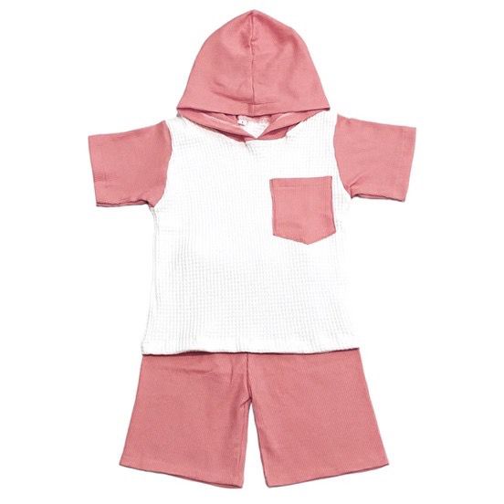 HOODIE WAFFLE SET UNIQLO setelan pendek baju kupluk anak