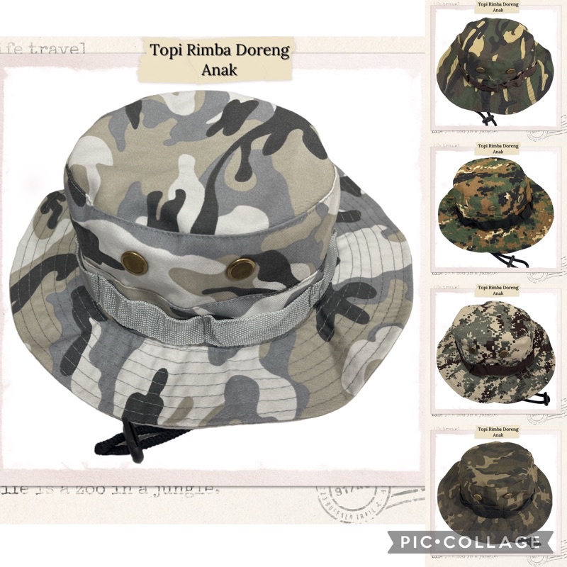 Topi Rimba Anak Doreng - Topi tentara anak - topi outdoor anak