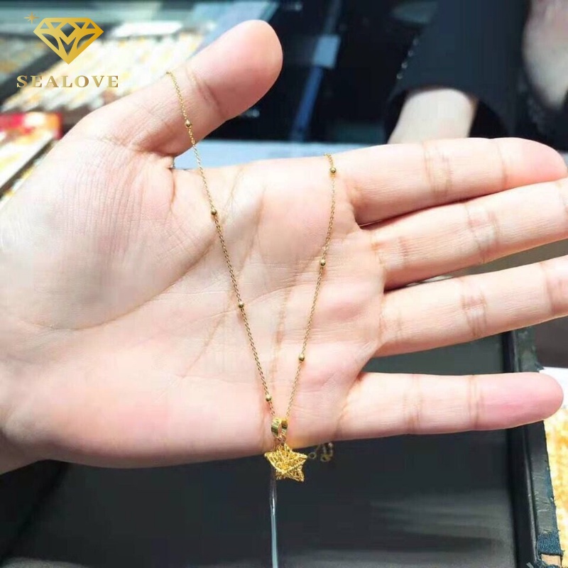 Kalung Titanium Wanita Liontin bintang berujung lima Cantik Lapis emas 18k anti karat perhiasan Korea