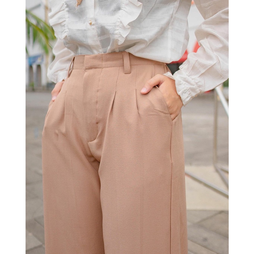 Loose Pants Trousers Wanita Anti Kusut (Bahan Tebal) - Celana Kulot Highwaist Wanita Bahan Jatuh Celana Kantor Formal / Casual