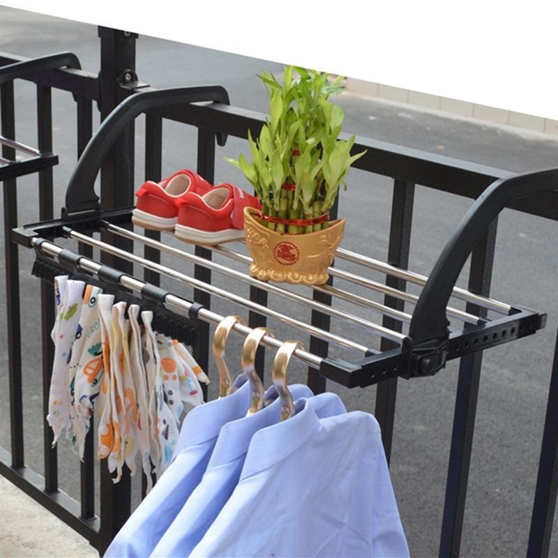 Gantungan lipat serbaguna Jemuran Baju Handuk Hanger Balkon Apartemen balcony tangga tempel foldable