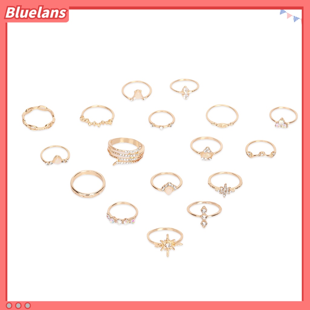 Bluelans 17Pcs Finger Ring Bohemian Jewelry Gift Women Artificial Gemstone Rhinestone Finger Ring