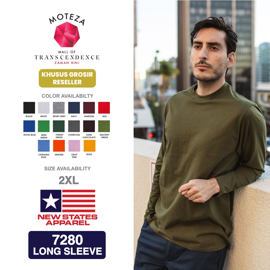 Kaos Lengan Panjang Long Sleeve - NSA Premium Cotton 7280 - XXL - WARNA - GROSIR