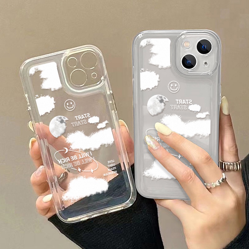 Soft Case TPU Akrilik Transparan Shockproof Motif Awan Untuk iPhone 14 13 12 11 Pro Max XS Max XR X 14 8 7 Plus SE 2020 2022