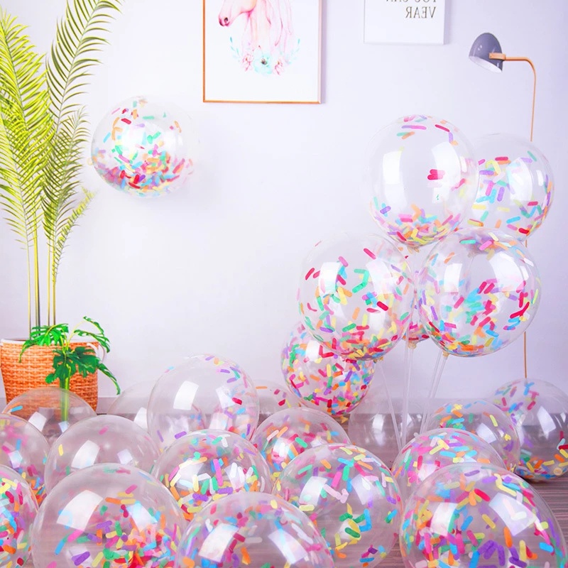 10pcs / Pak Balon Latex Confetti Bentuk Es Krim Ukuran 12inci Warna Campur Untuk Dekorasi Pesta