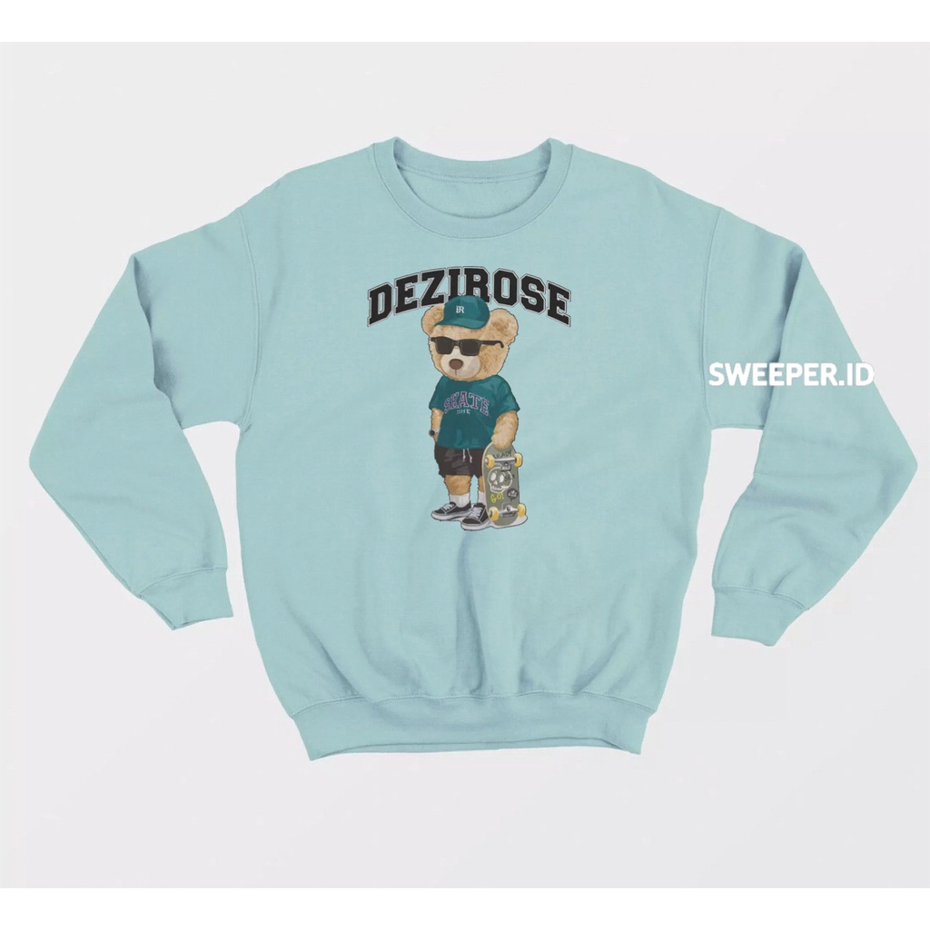 SWEATER CREWNECK MOTIF BEAR SKATE TIME SABLON PRINTING BAHAN FLEECE BAHAN FLEECE