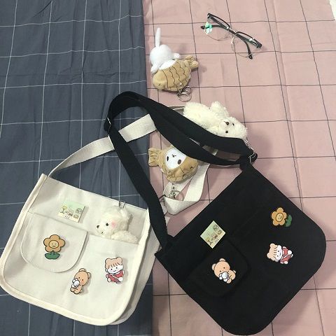 ◘◐Harajuku Jepang lucu vintage girl messenger bag Korea ins retro tas kanvas kelas siswa berkapasitas besar