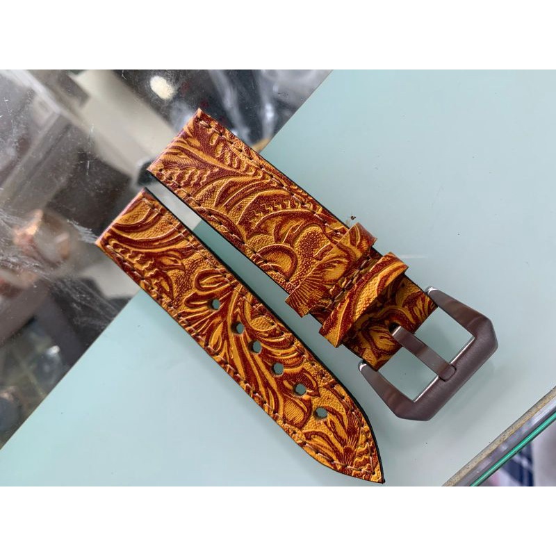 Strap Tali Jam Tangan Kulit Sapi Asli model Corak keren size 22 dan 24