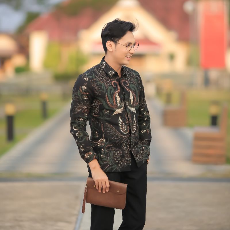 BATIK BOLO DEWO Motif Peksi Green Kemeja Baju Batik Pria Lengan Panjang