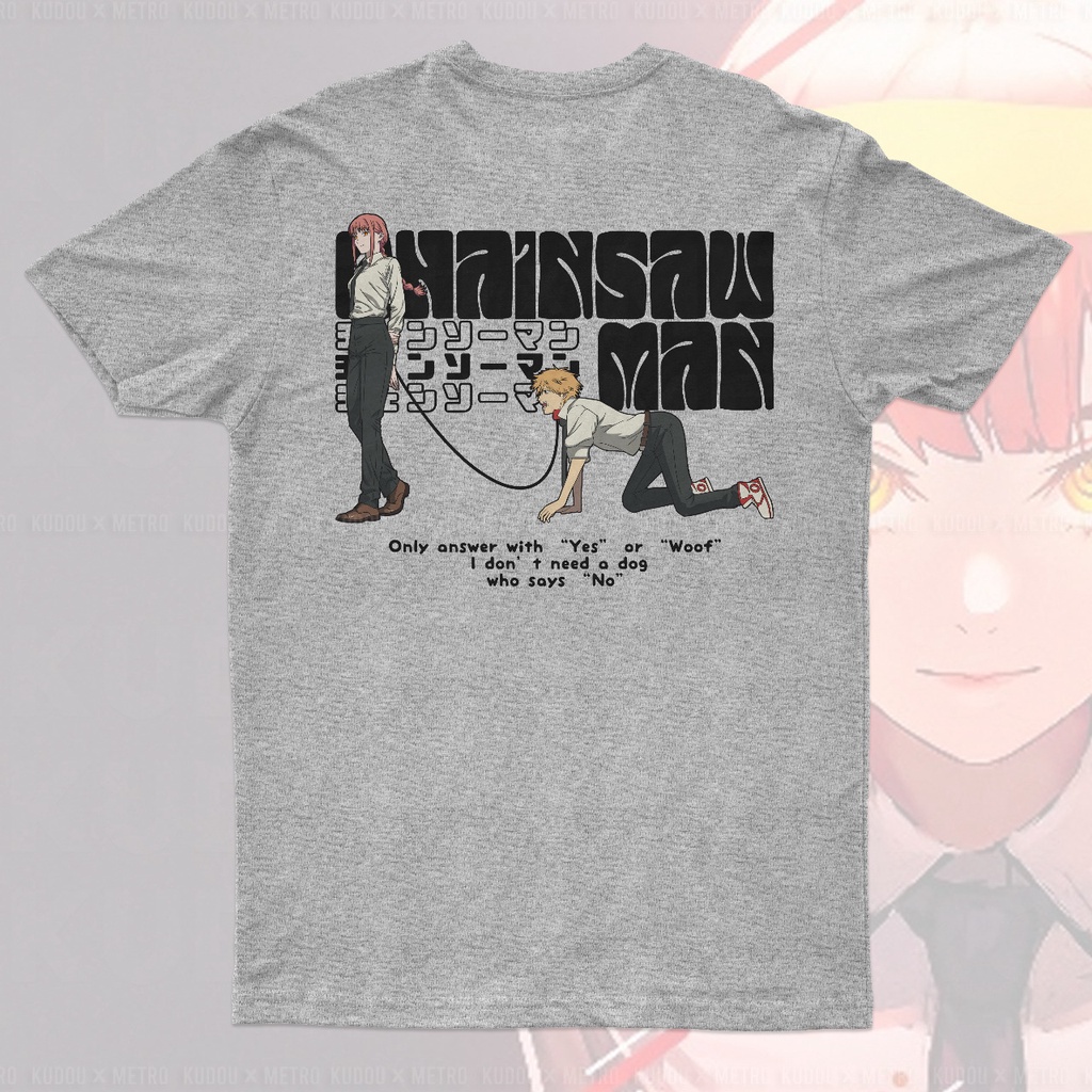 Tshirt Denji x Makima Woof Grey Anime Manga Chainsaw Mana Premium Unisex