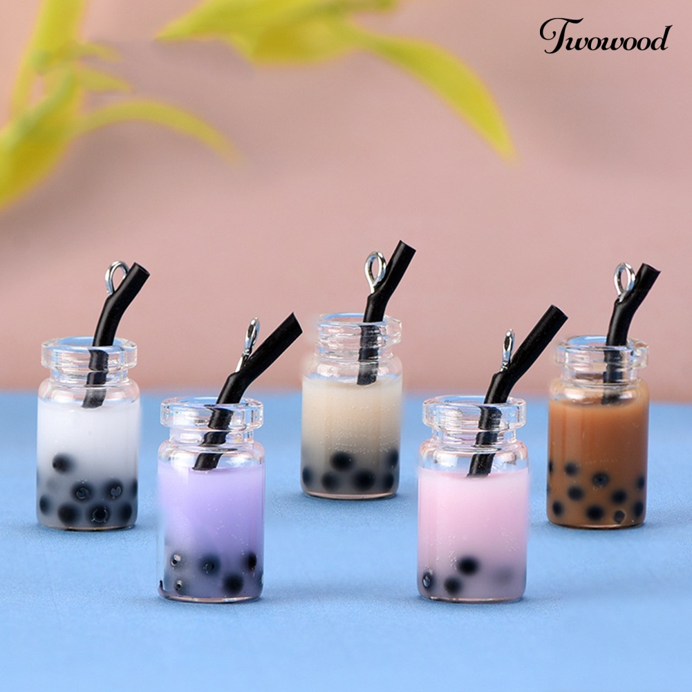 3pcs / Set Gantungan Kunci Bentuk Milk Tea Bahan Resin Warna Permen Untuk Dekorasi