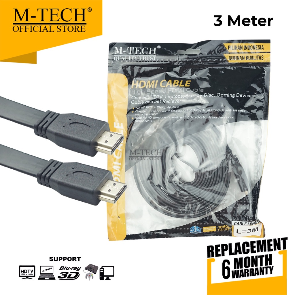 M-TECH Original HDMI Flat V1.4 Kabel HDMI to HDMI Panjang 3M