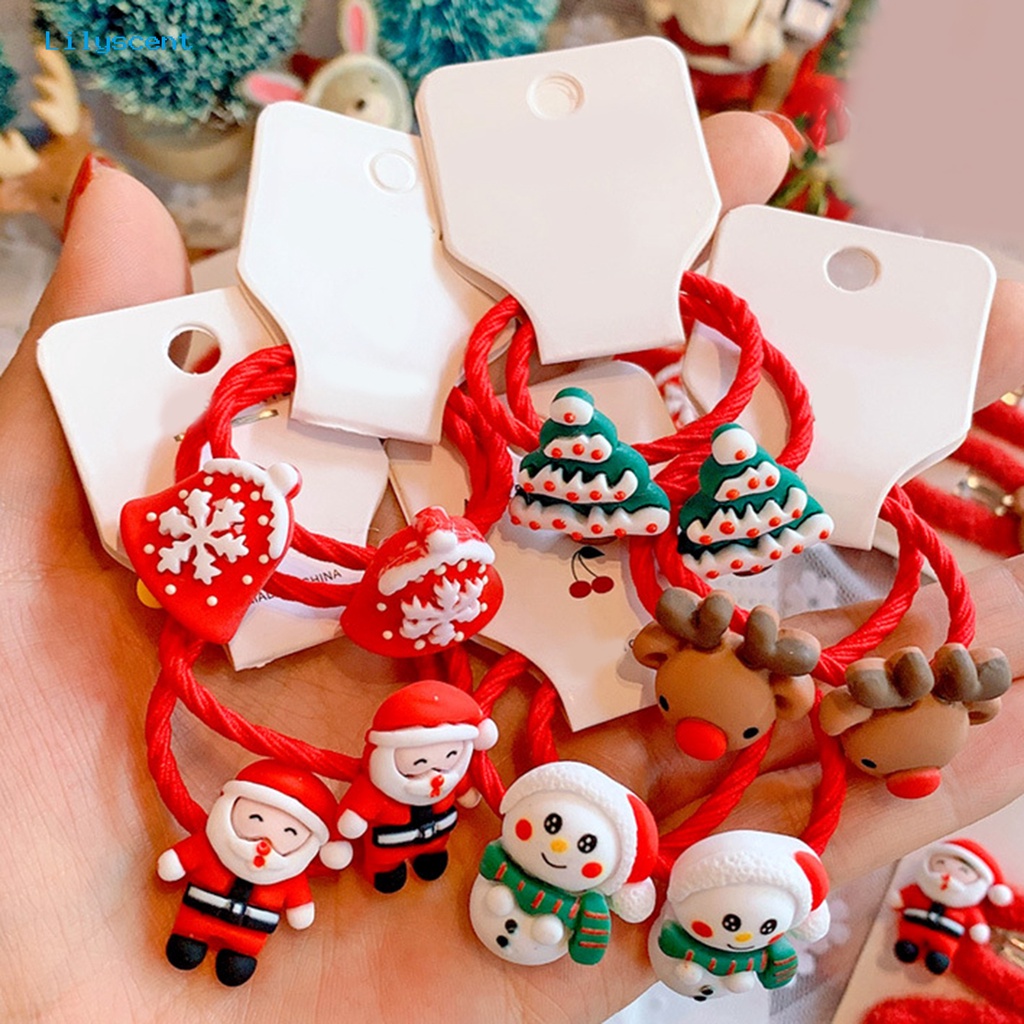 2 Pcs Ikat Rambut Ekor Kuda Desain Snowman Santa Claus Bell Rusa Pohon Natal Untuk Anak