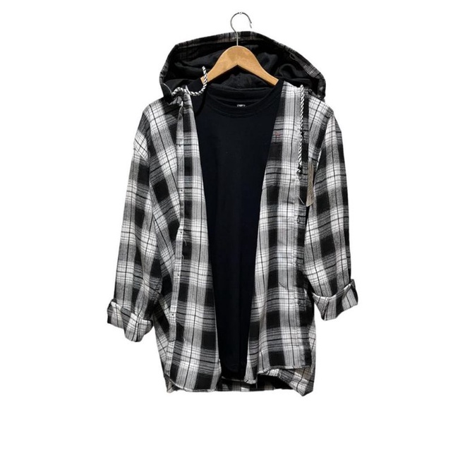 (COD) kemeja FLANEL HOODIE JUMBO 2XL 3XL 4XL XXL XXXL XXXXL BIGSIZE