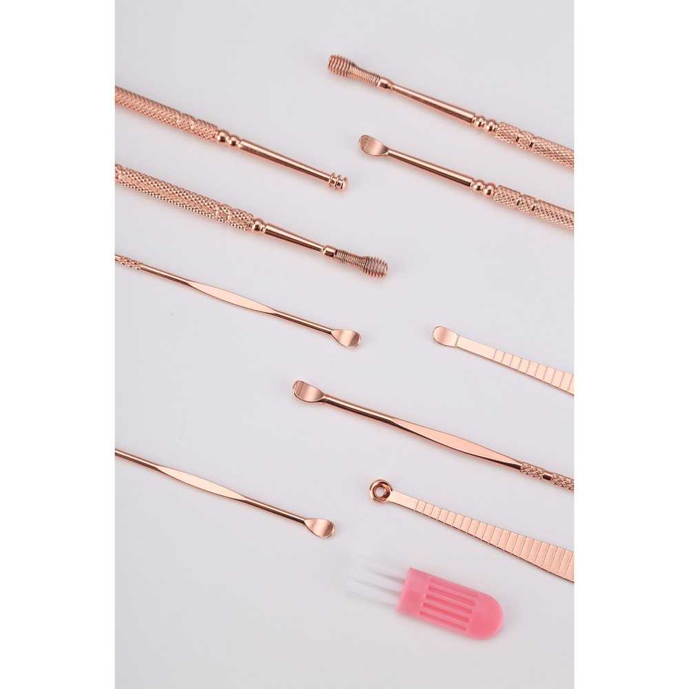 KR Pembersih Telinga 10 Pcs Korek Kuping Spiral Stainless Steel Besi Ear Spoon Set Rose Gold