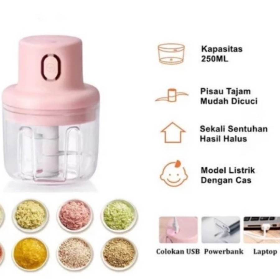 Chopper Elektrik Mini Charge USB Food Blender Portable Dapur No Kabel