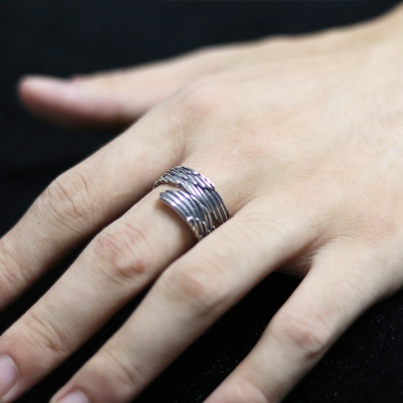 Cincin Model Terbuka Desain Sayap Malaikat Warna silver Untuk Pria Dan Wanita