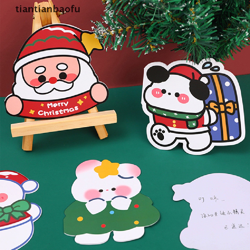 5pcs Kartu Ucapan Selamat Natal Dan Tahun Baru Desain Santa Claus Pohon Natal Untuk Hadiah