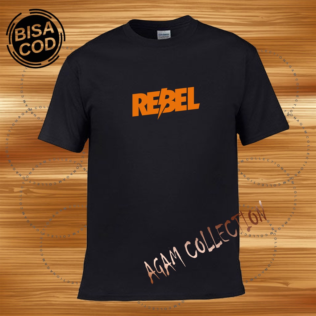 Agam ColleAgam Collection Baju Kaos Distro Lengan Pendek Rebel Orange Text Print  DTF Premium Quality Kaos Keren Cewek Cowok