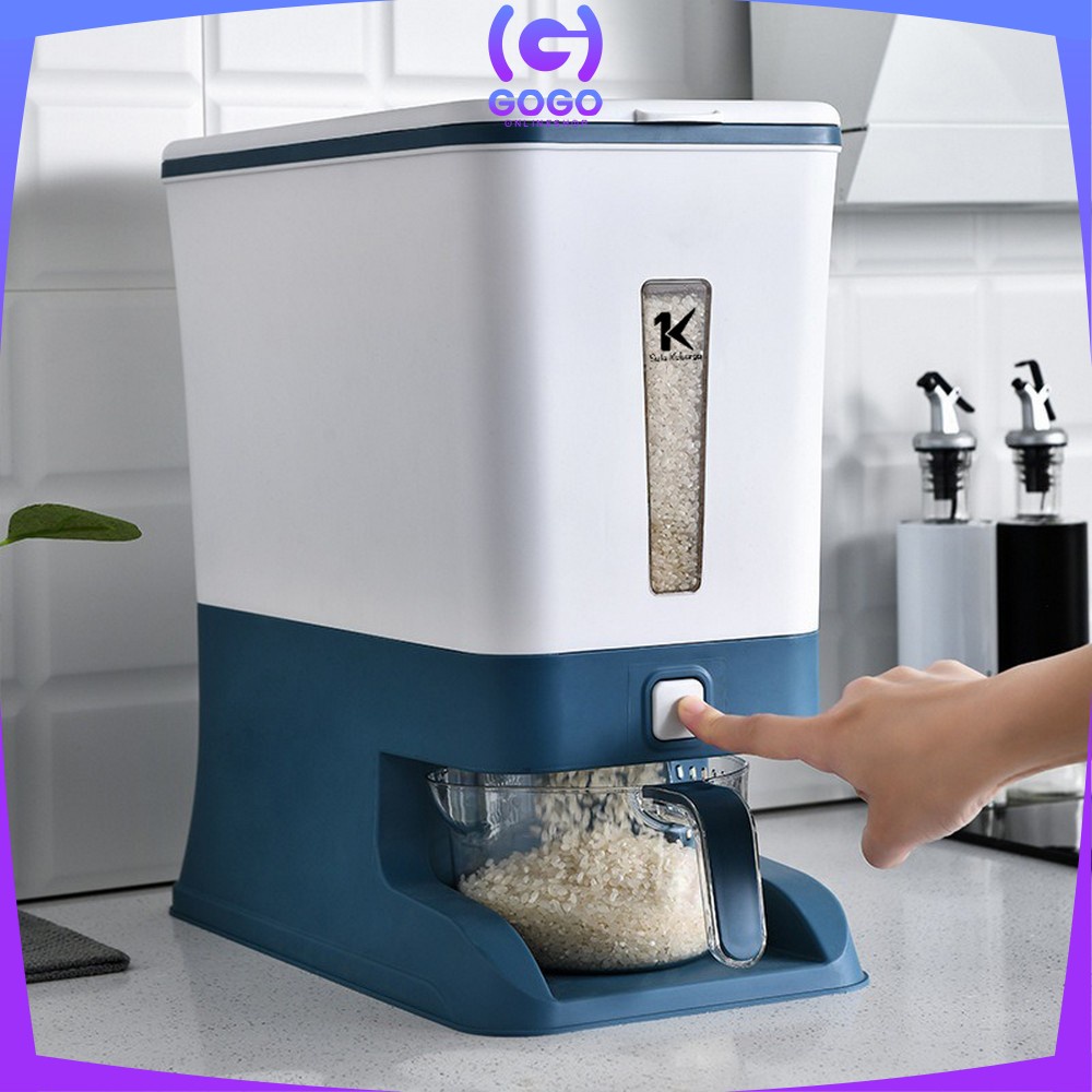 GOGO-C203 Dispenser Beras 12KG Rice Box Tempat Penyimpanan Beras Otomatis Dengan Wadah Pengering Beras