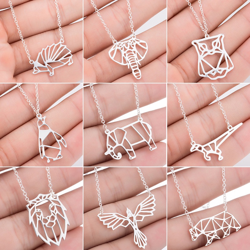 Kalung Bentuk origami Geometris Bahan stainless steel Untuk Wanita