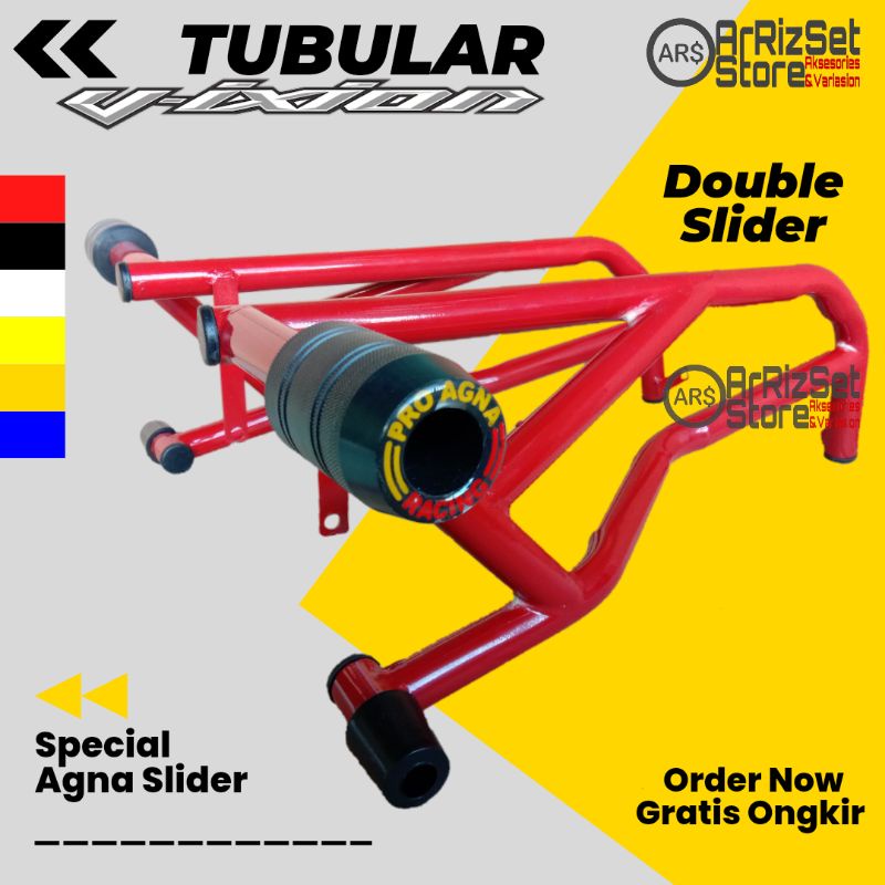 Tubular Crashbar VIXION Model Double Slider Plus Jalu Slider Agna Full Hitam