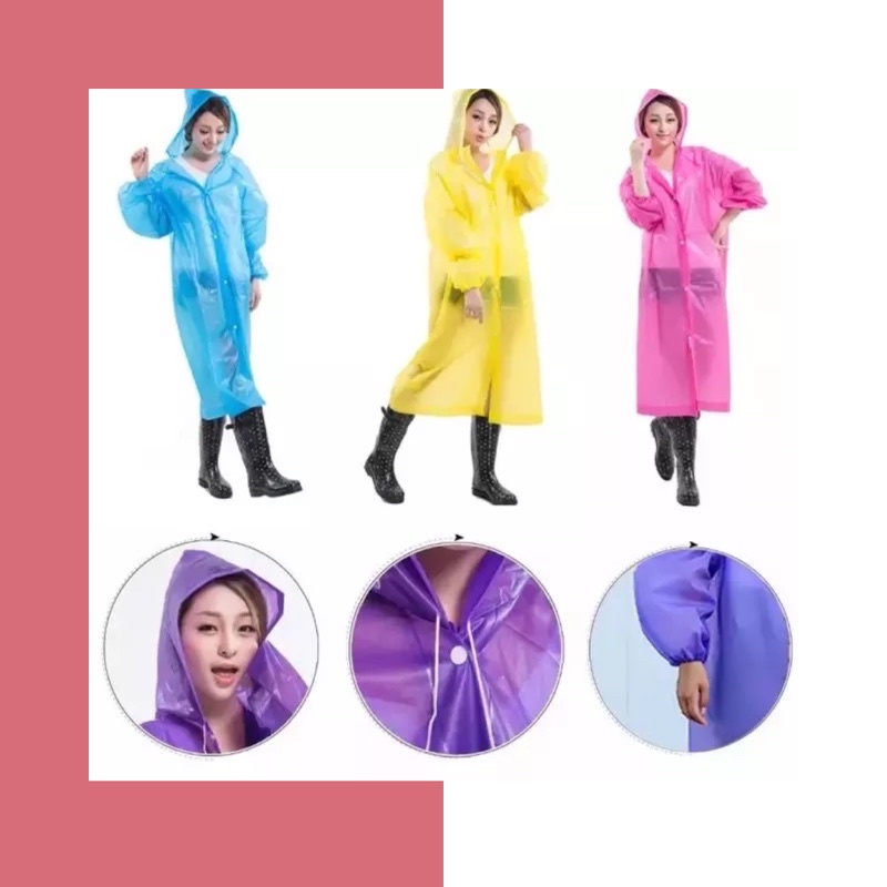 Jas Hujan Dewasa Terusan EVA - Raincoat Mantel Hujan Terusan Lengan Panjang Semi Transparan Polos Lengan Karet Bahan EVA PEVA