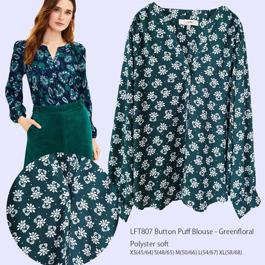 LOFT 807 BUTTON PUFF FLORAL BLOUSE Baju Atasan Wanita Branded