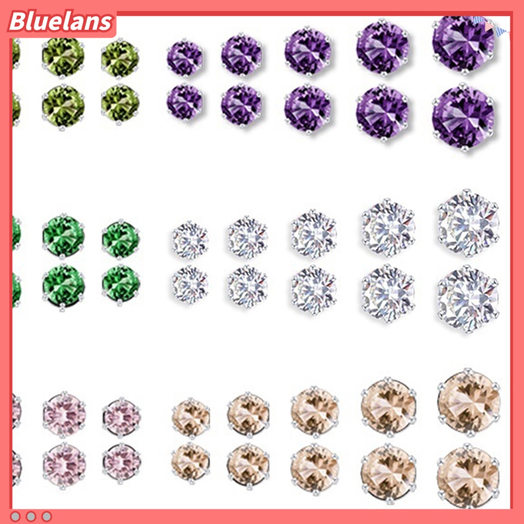 Bluelans 12 Pairs Earrings Exquisite Lovely Design Cubic Zirconia Brilliant Jewelry Ear Studs