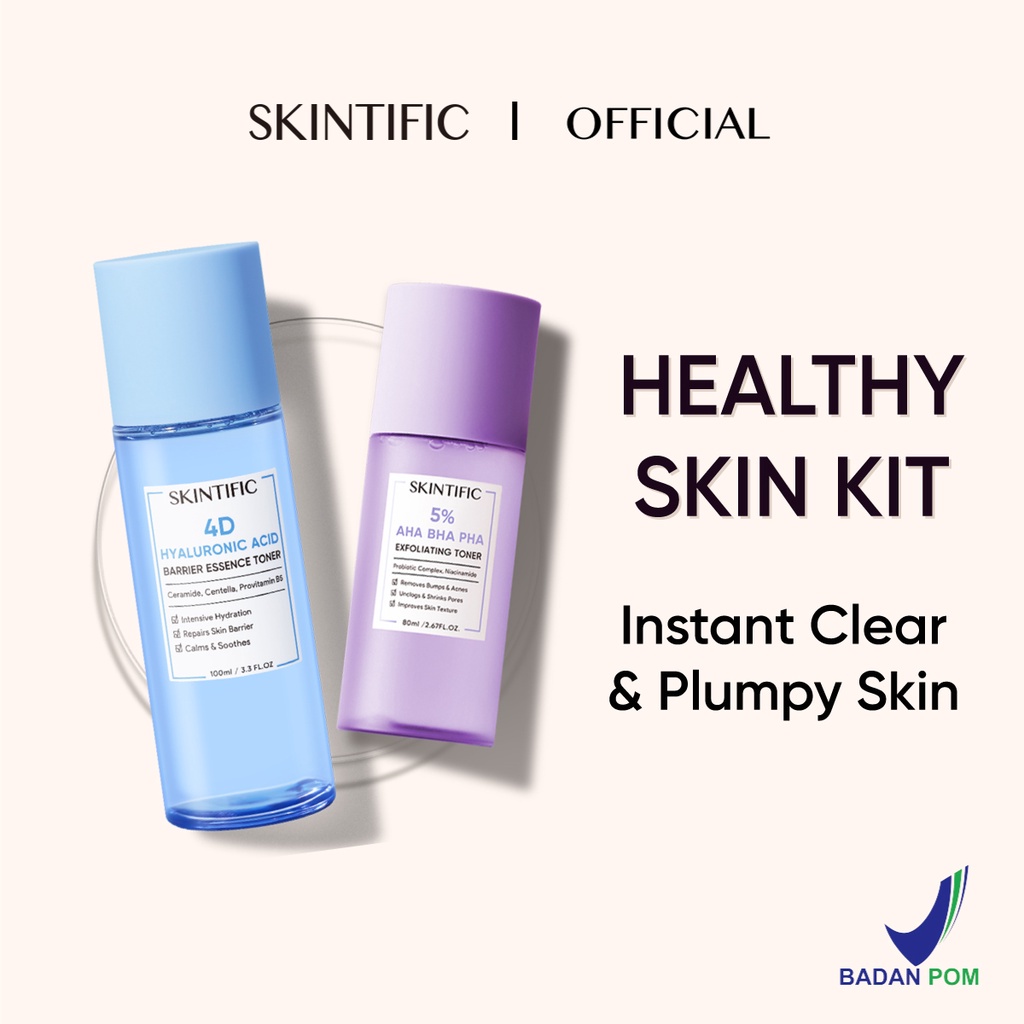 SKINTIFIC - Healthy Skin Set / 4D Hyaluronic Acid ( HA ) Barrier Essence Toner 100Ml Toner Pelembab + 5% Aha Bha Pha Exfoliating Toner 【BPOM】