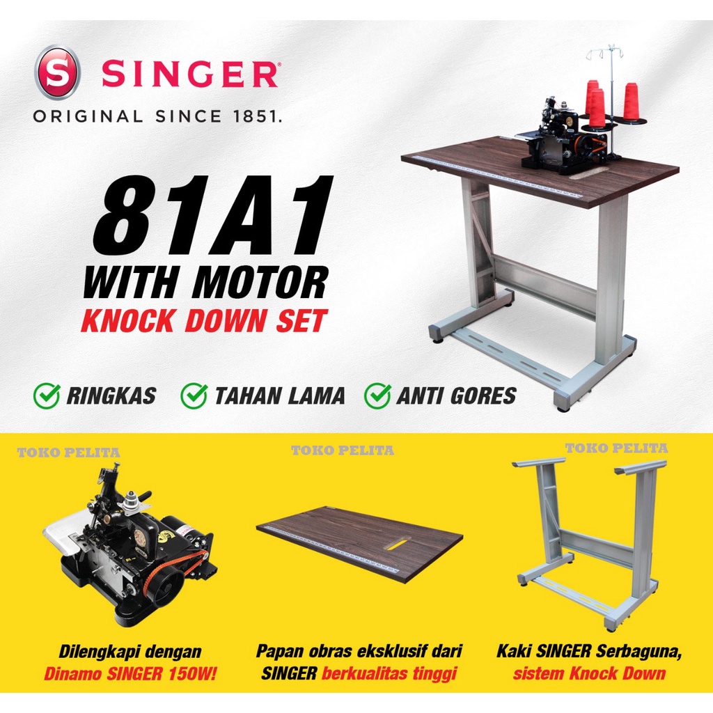 Mesin Obras 3 Benang Singer 81A1 With Motor + Meja Kaki SINGER