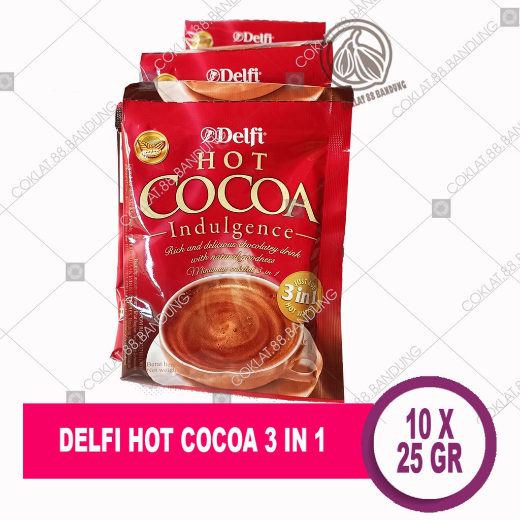 

Ay00! Delfi Hot Cocoa Indulgence 1 Karton Isi 80 Sachet Minuman Coklat Bubuk 3 In 1 Praktis