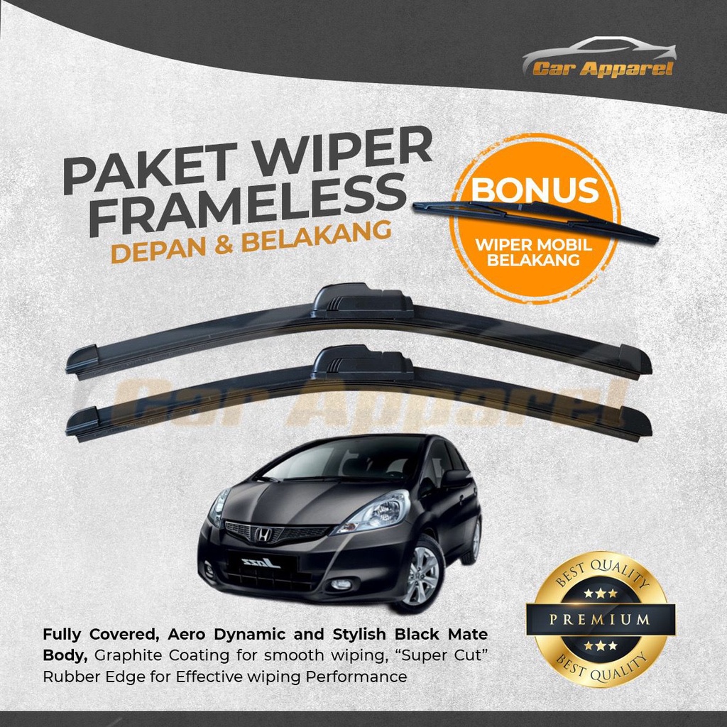 Paket Wiper New Jazz GE8 2008-2013 Depan Belakang Frameless