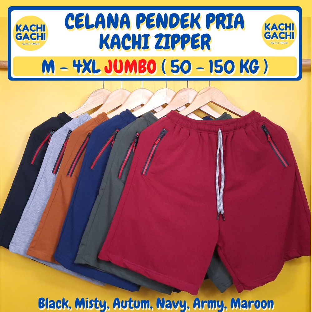 Celana Pendek Pria Jumbo / Celana Kolor Pria Santai / Short Pants Pria Big Size - Kachi Red Zipper