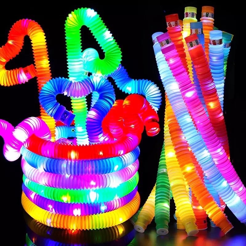 Mainan Edukasi Anak LIGHT POP TUBE LED Puzzle Lampu Nyala Pipa Stik Selang Kerut  POP TUBES PIPES Unicorn Poptubes Sensory Toys Mainan Viral