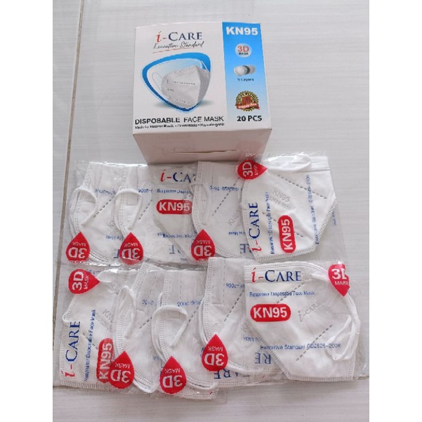 masker kn95 5ply i-care 3d ORI ada emboss icare  harga 1box isi 20pc. kemasan  PER 1 PC DIPLASTIK KN95