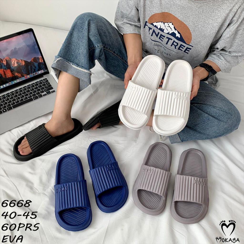 Sandal Couple Cewek Cowok / Pria Wanita Eva Ban Motif Garis Home Super Cantik Ringan Kekinian Import Mokaya / Size 36-45 (6668)