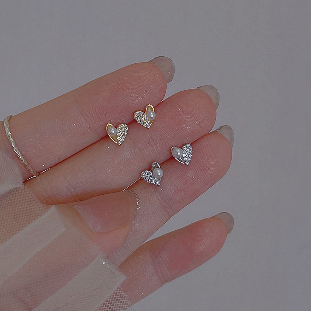 Anting Stud Kristal Mutiara Simulasi Warna Emas Perak Untuk Wanita