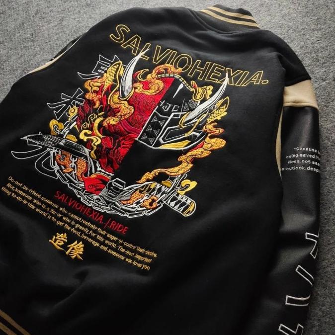 VARSITY JACKET HITAM CREAM JAKET VARSITY PRIA PREMIUM HITAM LEATHER FRG8464FD