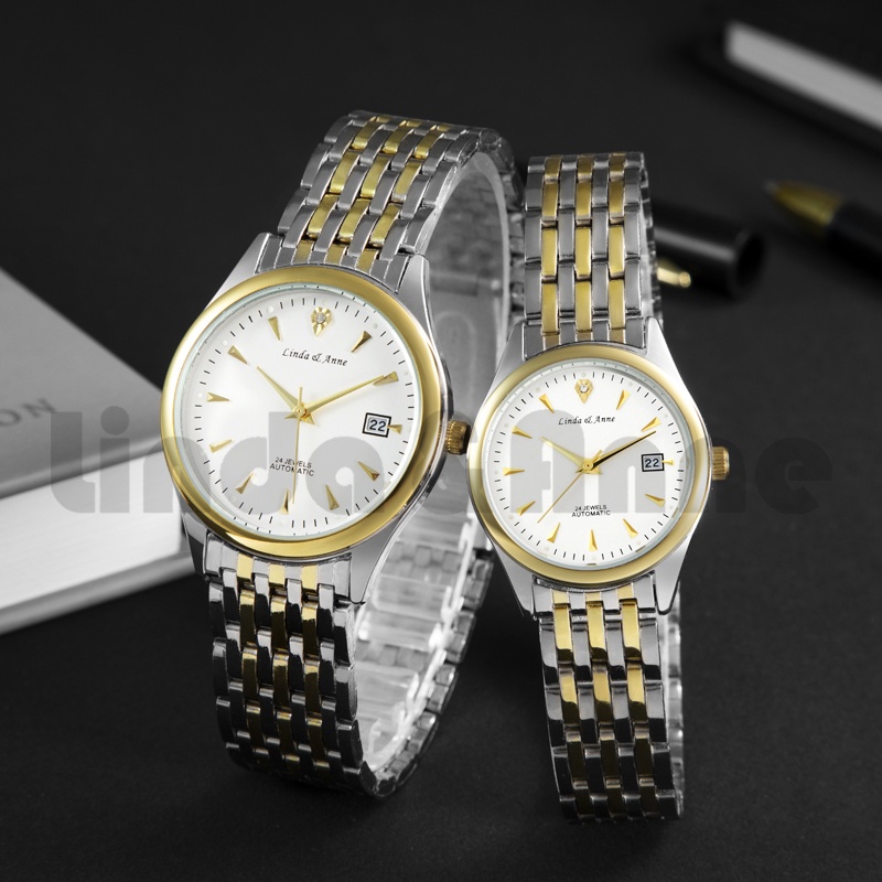 Jam Tangan Wanita Couple Pria Mewah Analog Bisnis Strap Rantai Automatic Anti Air Import Watch