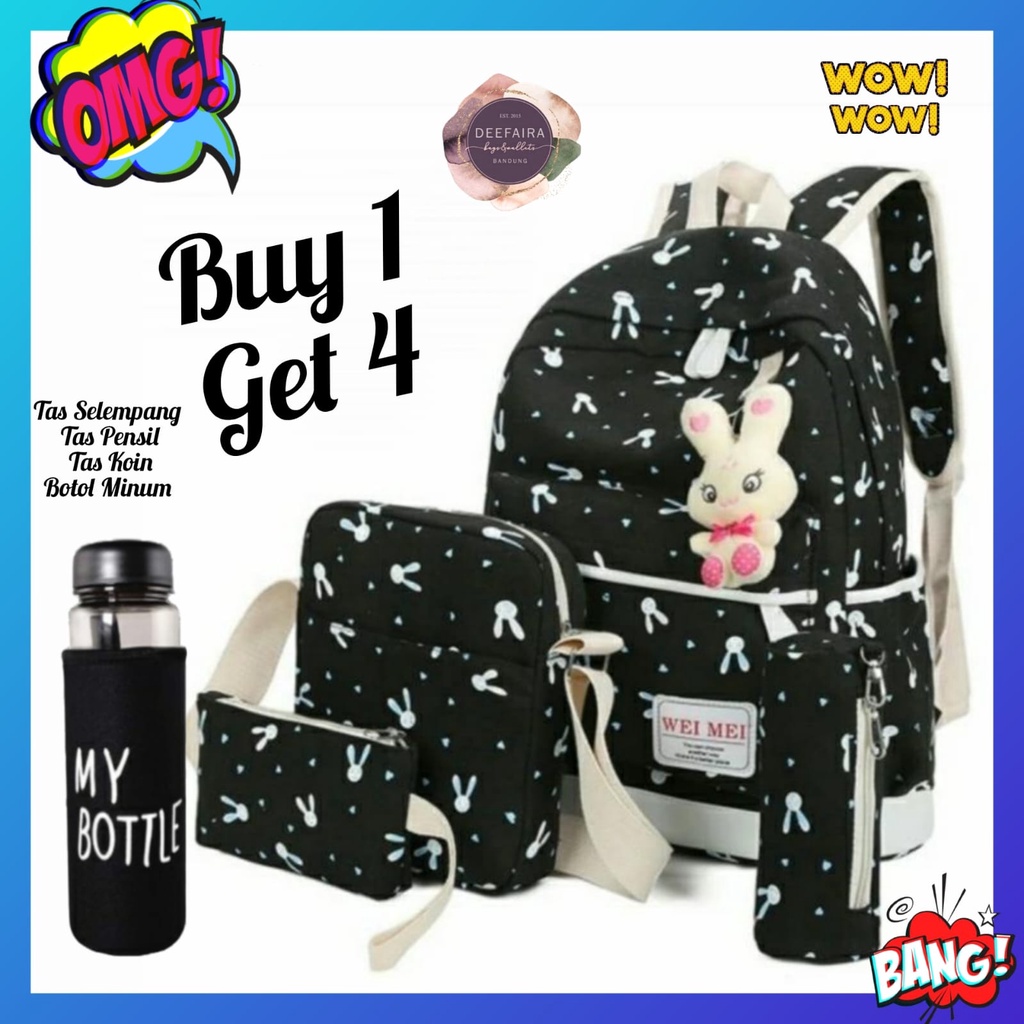 Tas Sekolah Anak Perempuan Motif Kelinci Lucu Buy 1 Get 4 Khusus Untuk Anak Tk Dan Sd