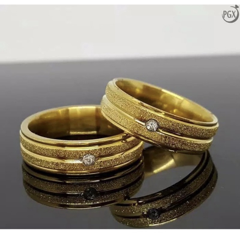 Cincin Titanium Anti Alergi Mata Satu Polos 2 ikat Lapis Emas 18k