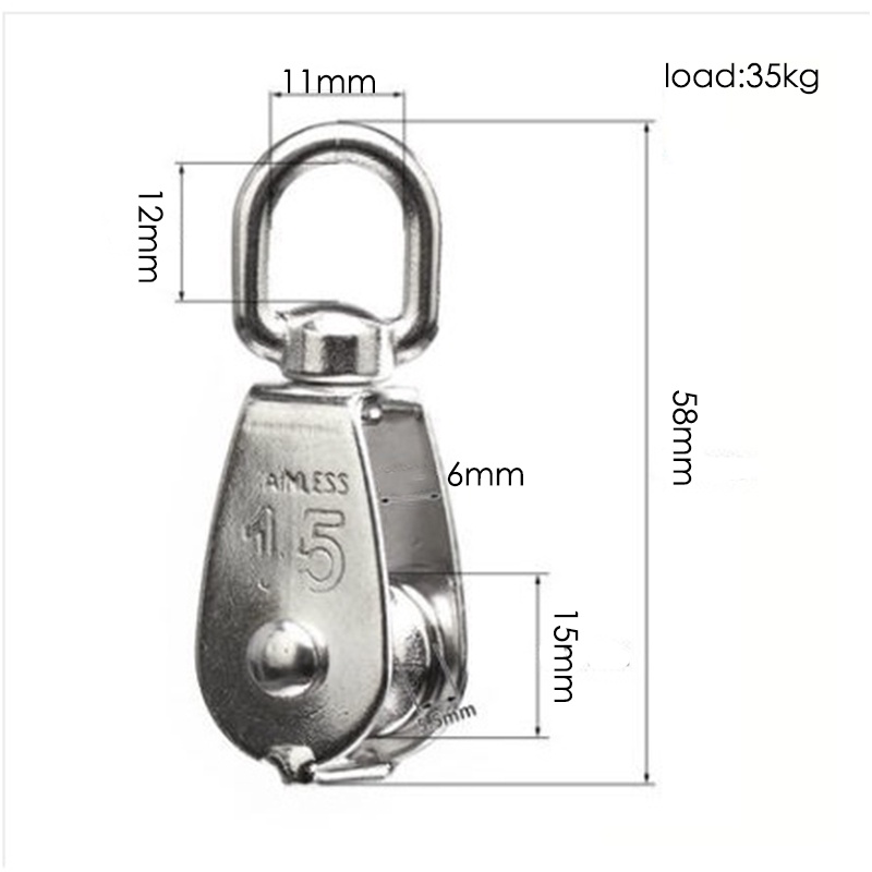 Katrol Tunggal Stainless Steel Anti Karat Kerekan Single Pulley Pengangkatan Swivel Pulley