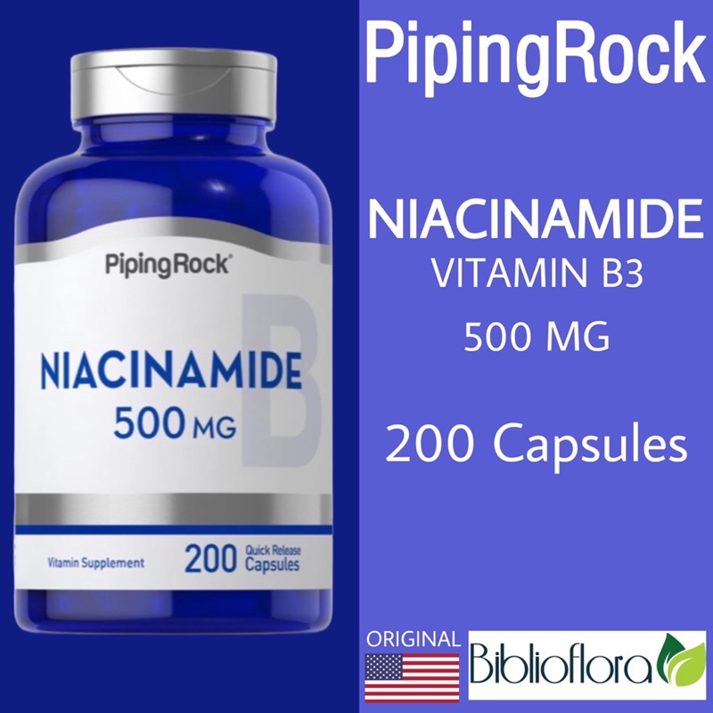 Piping Rock USA Niacinamide 500 mg 200 Capsules Vitamin B3 Immunity