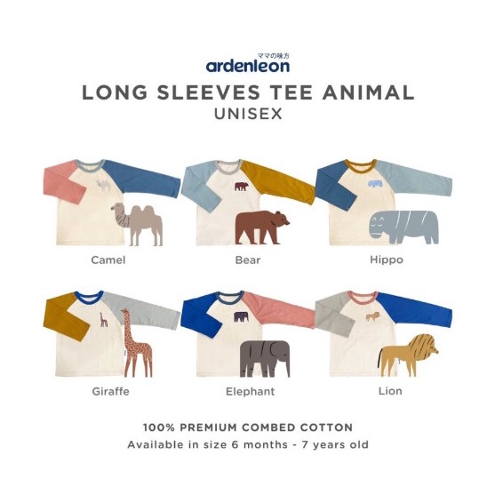 Ardenleon - Long Sleeves Tee Animal | Kaos Anak 6bulan - 7tahun