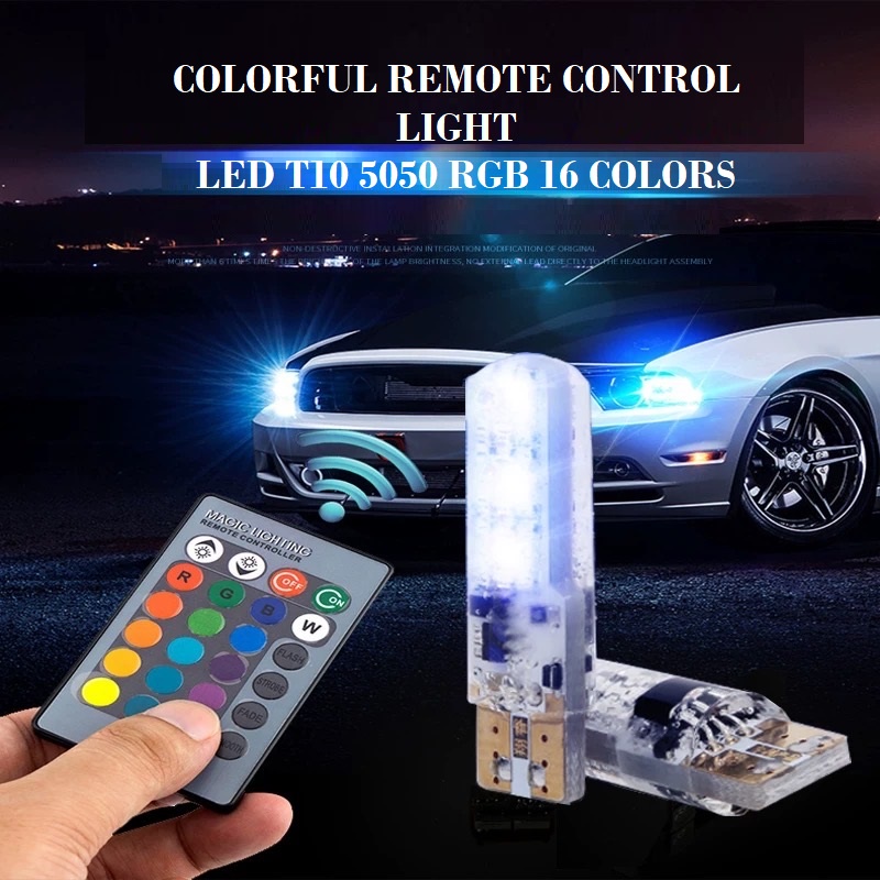 LUCKYMALL Lampu LED T10 Lampu Sen Sein Sign Kota RGB Remote Jelly 6 Mata 16 Warna 5050 SMD Paket Remot