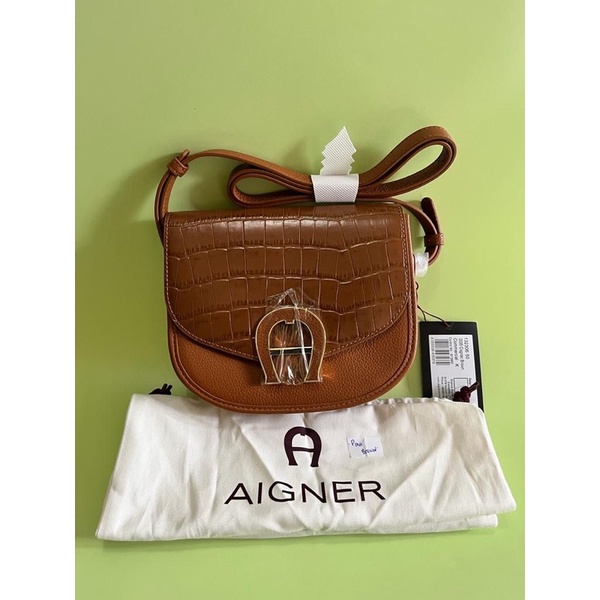 Tas Aigner original - Aigner pina croco crossbody in cognac